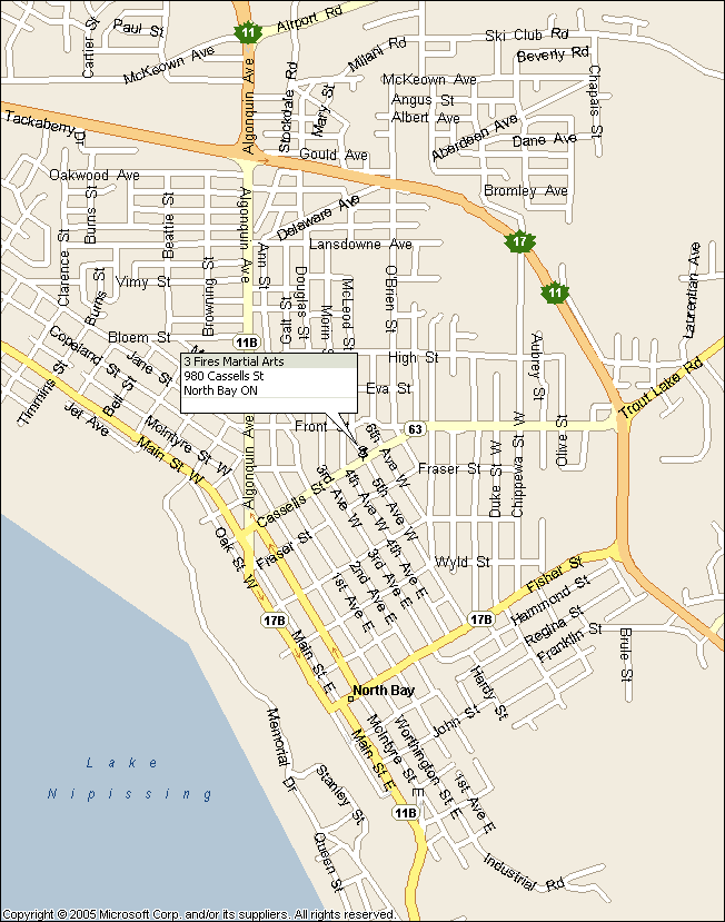 Map to 3 Fires Martial Arts Academy, North Bay Ontario