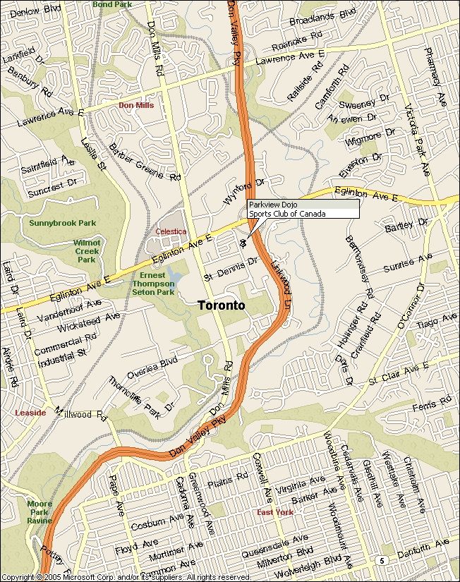 Map to Parkview Sports Club Dojo, Toronto Ontario