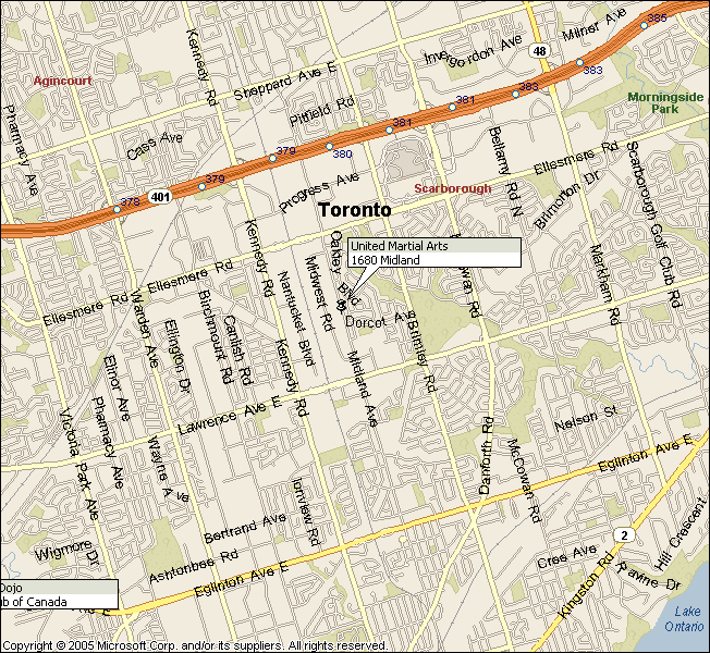 Map to United Martial Arts Canada Dojo, Toronto Ontario